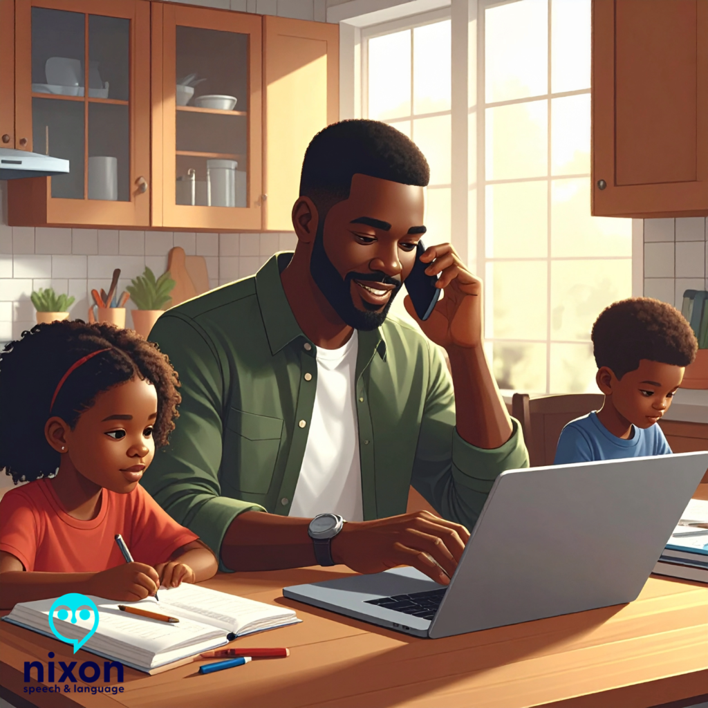 Father and his children at the table