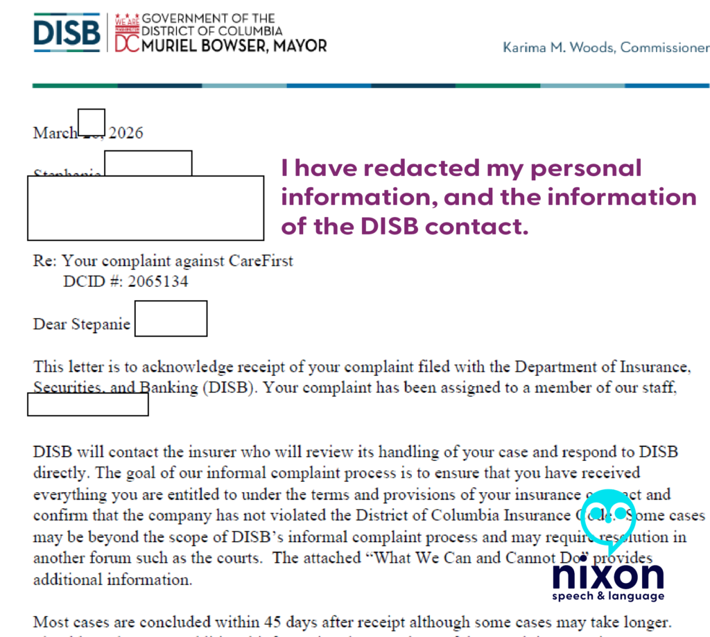 Acknowledgement from DISB