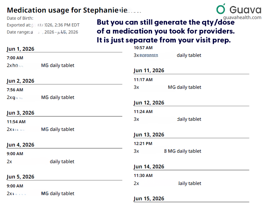 Guava Health's Downloadable Medication Log